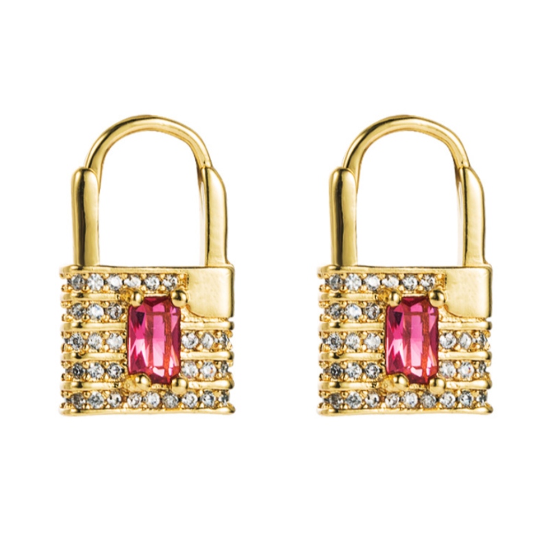 Eoraip agus Meiriceánach Ins Faisean Creative Love Lockings Cluaise baineann Earrings Gold-Plátáilte Micrea-Inlaite Jewelry Cluas Zirrcon