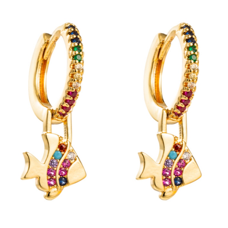 Earrings Faiseanna hEorpa agus Mheiriceá Sraith Rainbow Sraith Beaga Cruth Cruth Cruth Earrings Prás Gold-Plátáilte Micri-Inleagtha Cearrbhaí